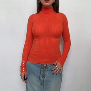 Vintage Grane Orange Fitted Turtleneck Sweater